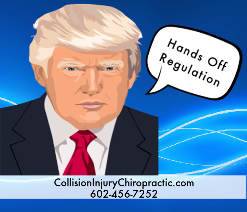 Graphic of President Donald J Trump with text stating Hands off regulations